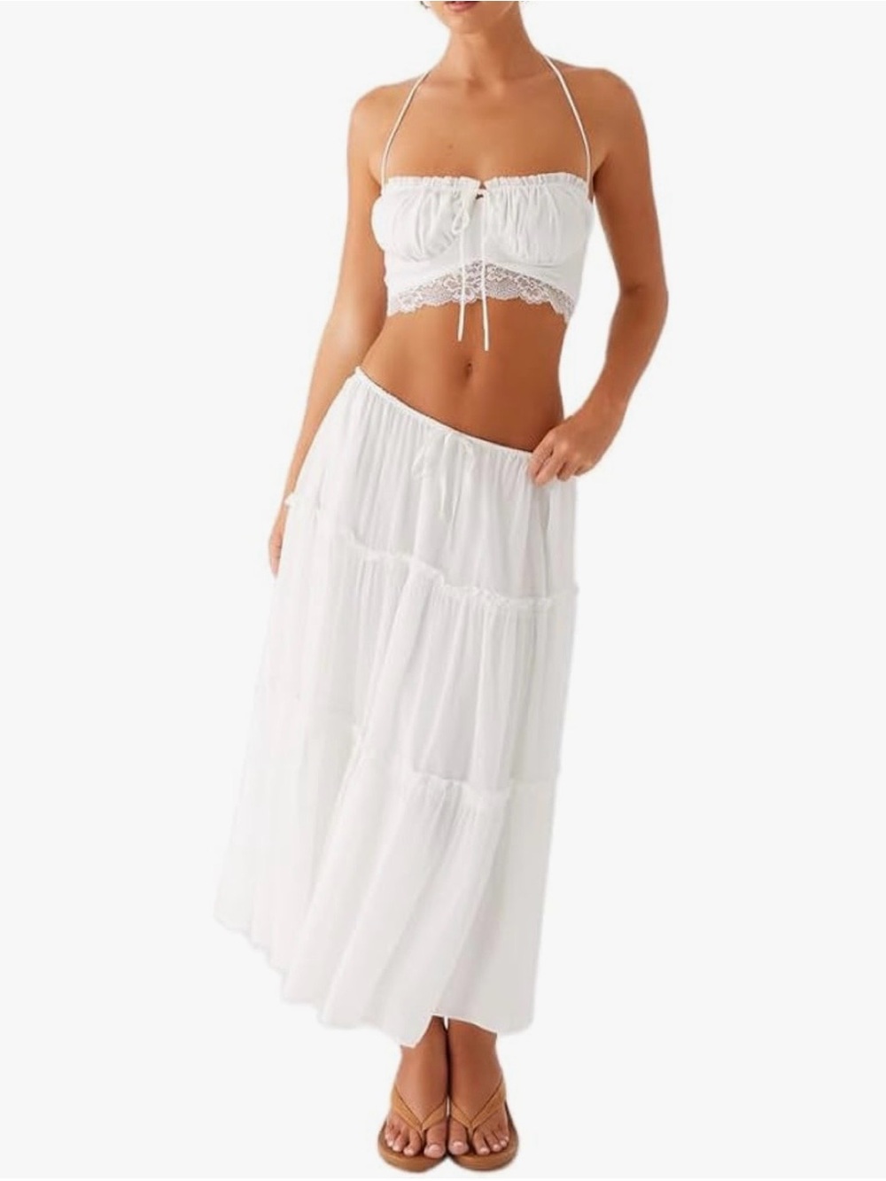 White Boho Tiered Maxi Skirt